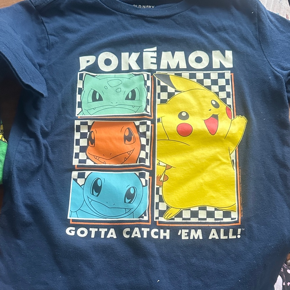 Old Navy Navy Tee with Yellow Pikachu and Multi-Color Starter Panels